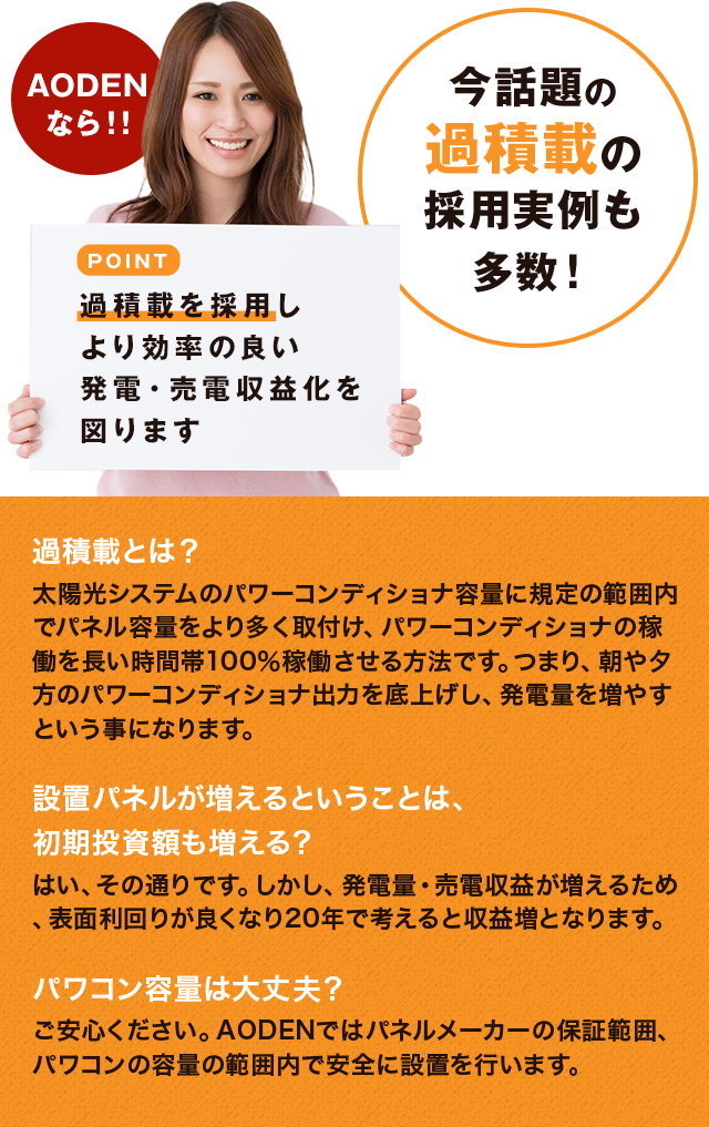 過積載を採用しより効率の良い発電・売電収益化を図ります